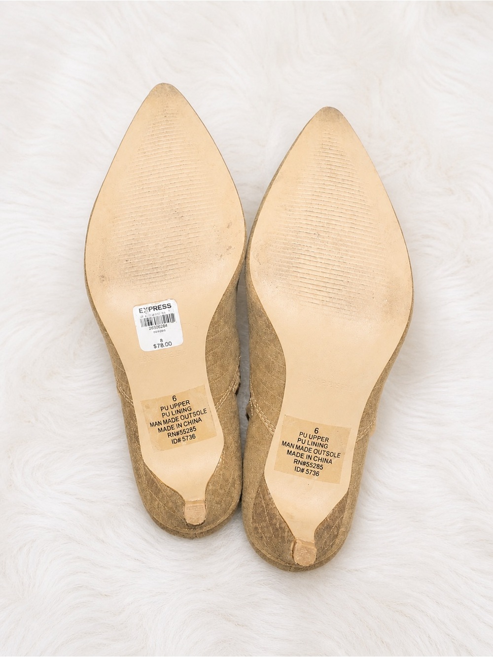 Express Croc Embossed Ankle Booties Size 6 Tan Pointed Toe Kitten Heel Chic - Picture 6 of 6